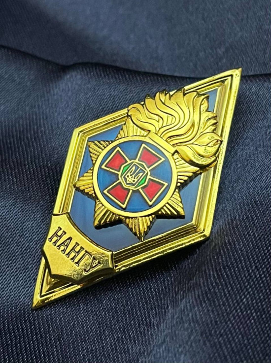 Ромб з хрестом "НАНГУ. Полум'я" синій 28х51х2 мм (25348)