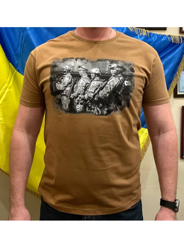 Футболка пісочна АЛЬФА _грудь принт, бійці принт don't follow me (37098)