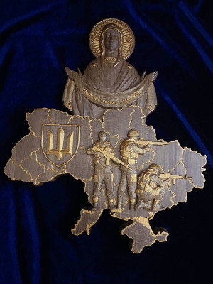 Карта України з Покровою (тризуб)_385х315мм (36855)