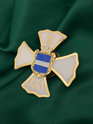 Нагрудний знак "КрВЛ Кременчуцький військовий ліцей" хрест білий_55х55мм (00640)