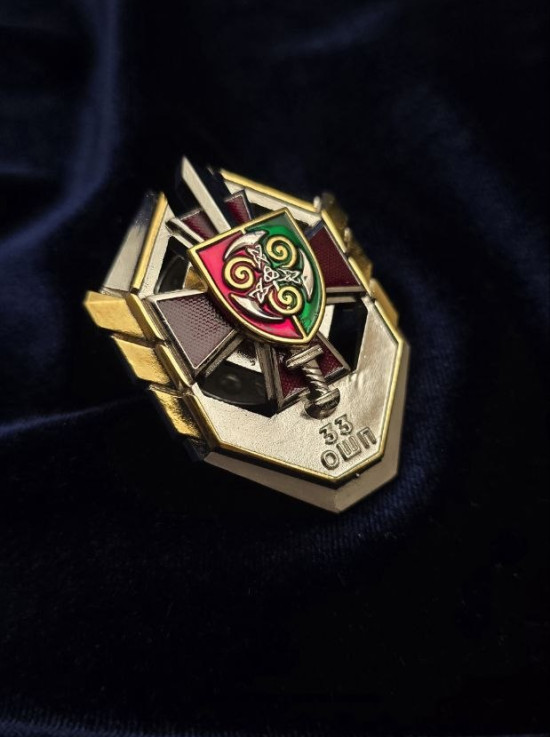 Нагрудний знак "За сталевий дух" 33-й окремий штурмовий полк_50х42мм (42023)