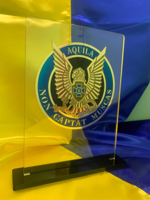 Підставка з акрилу з накладкою Контррозвідка СБУ травлення + цифри 13_210х300мм (40271)