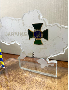 Скляна нагорода з вашим логотипом на підставці "Карта України" ДПСУ" (34378)